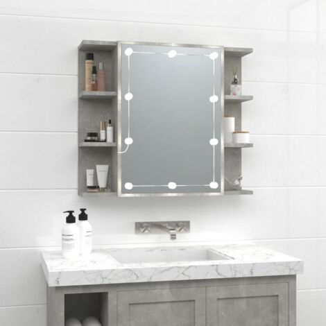 Spiegelschrank mit LED，Bad Hängeschrank，Wandschrank Betongrau 70x16,5x60 cm CCA134482 BonneVie