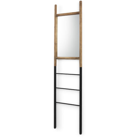 Spiegeltreppe 43X3X184 Glas/Schwarzes Metall/Naturholz
