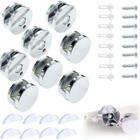 Spiegelwandhalterung, runde Spiegelglasklemme, Spiegelaufhänger, Spiegelbefestigungswinkel, für 3-5 mm Spiegel mit Glasabstandshaltern, 8 Stück