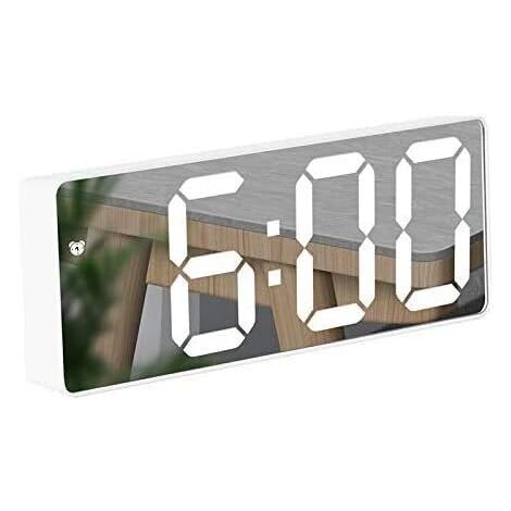 Spiegelwecker, digitaler Wecker mit LED-Anzeige von Datum/Temperatur/Schlummerfunktion/2 Alarmen/USB-Ladeanschluss, für Reisen, Schlafzimmer, Büro, Küche – Weiß