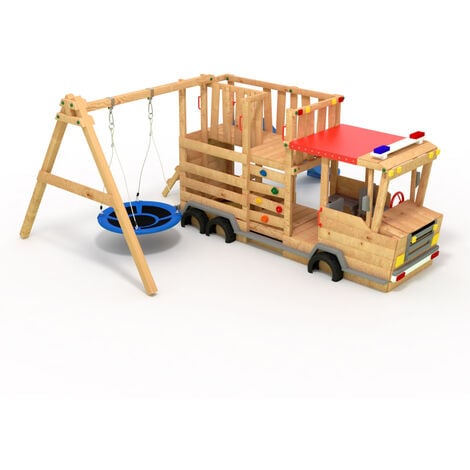 ® Spielturm, Feuerwehrauto, Klettergerust, Schaukel, Rutsche