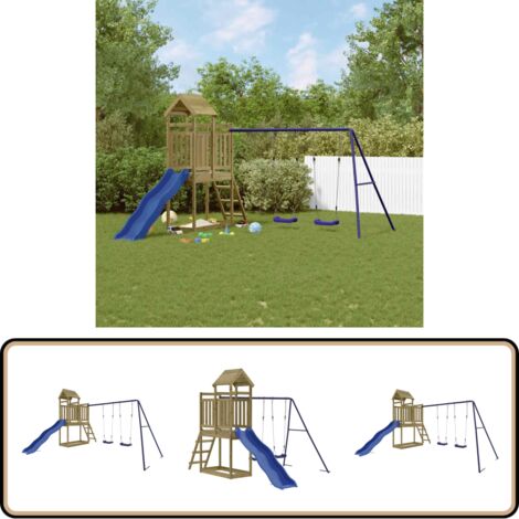 Spielturm Imprägniertes Kiefernholz - Holzspielplatz - Gartenspielplatz - Kletterturm - Rutsche - Schaukelset