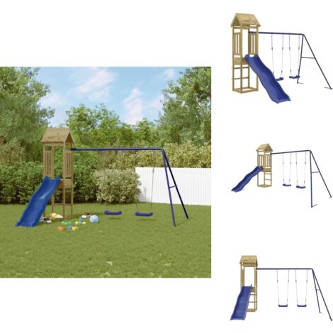 Spielturm Imprägniertes Kiefernholz - Holzspielplatz - Gartenspielplatz - Spielturm - Schaukelset - Wellenrutsche