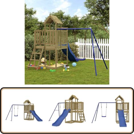 Spielturm Imprägniertes Kiefernholz - Holzspielplatz - Gartenspielplatz - Spielturm - Schaukelset - Wellenrutsche