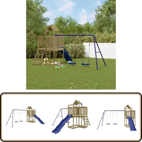 Spielturm Imprägniertes Kiefernholz - Holzspielplatz - Gartenspielplatz - Spielturm - Schaukelset - Wellenrutsche