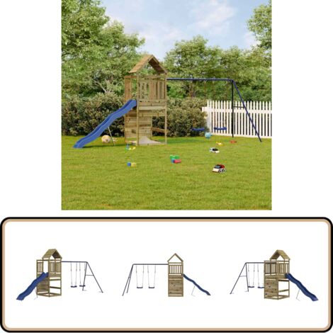Spielturm Imprägniertes Kiefernholz - Holzspielplatz - Kindermöbel - Gartenspielgeräte - Spielhaus - Klettermöglichkeiten