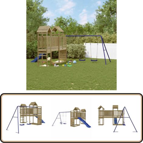 Spielturm Imprägniertes Kiefernholz - Holzspielplatz - Kindermöbel - Gartenspielgeräte - Spielturm - Rutsche