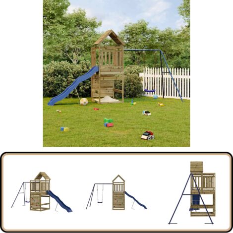 Spielturm Imprägniertes Kiefernholz - Holzspielplatz - Spielturm - Klettergerüst - Kindermöbel - Gartenspielgeräte