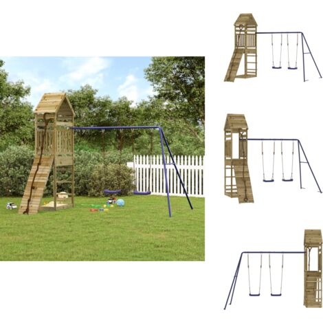 Spielturm Imprägniertes Kiefernholz - Holzspielplatz - Spielturm - Kletterwand - Schaukelset - Gartenspielgeräte