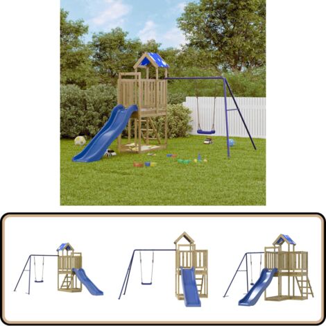 Spielturm Imprägniertes Kiefernholz - Holzspielturm - Kinderklettermöglichkeiten - Freiluftsspielgeräte - Spielturm Mit Rutsche - Holzschaukel