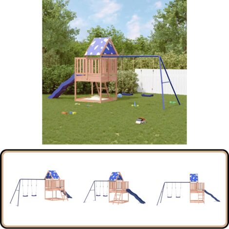 Spielturm Massivholz Douglasie - Holzspielgeräte - Spielturm - Kinderspielplatz - Doppel-Schaukelset - Wellenrutsche