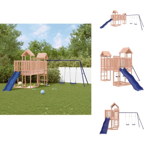 Spielturm Massivholz Douglasie - Holzspielplatz - Gartenspielplatz - Spielturm - Doppel-Schaukelset - Wellenrutsche