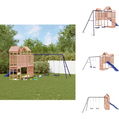 Spielturm Massivholz Douglasie - Holzspielplatz - Outdoor Spielgeräte - Spielturm - Doppel Schaukel Set - Wellenrutsche