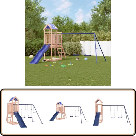 Spielturm Massivholz Douglasie - Holzspielplatz - Spielturm - Kinderspielgeräte - Doppel-Schaukel - Rutschen