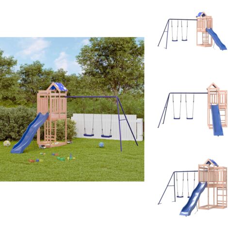 Spielturm Massivholz Douglasie - Holzspielplatz - Spielturm - Kinderspielgeräte - Doppel-Schaukelset - Wellenrutsche