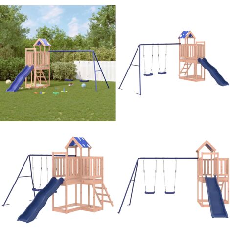 Spielturm Massivholz Douglasie - Holzspielplatz - Spielturm - Kinderspielgeräte - Doppel-Schaukelset - Wellenrutsche - Home & Living