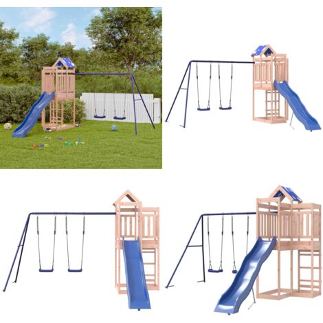 Spielturm Massivholz Douglasie - Holzspielplatz - Spielturm - Kinderspielgeräte - Doppel-Schaukelset - Wellenrutsche - Home & Living