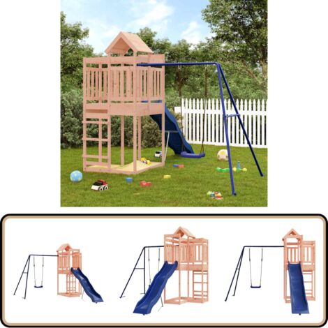 Spielturm Massivholz Douglasie - Holzspielplatz - Spielturm - Kinderspielgeräte - Gartenmöbel - Doppelwellenrutsche