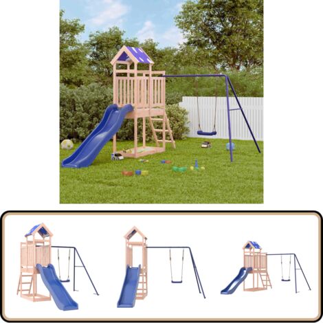Spielturm Massivholz Douglasie - Holzspielturm - Kinderspielgeräte - Spielturm Mit Rutsche - Doppel-Schaukel - Gartenspielplatz