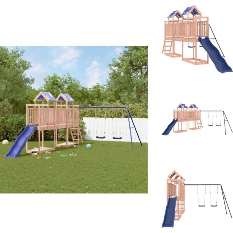 Spielturm Massivholz Douglasie - Holzspielturm - Kinderspielgeräte - Spielturm Mit Rutsche - Doppel-Schaukelset - Outdoor Spielplatz