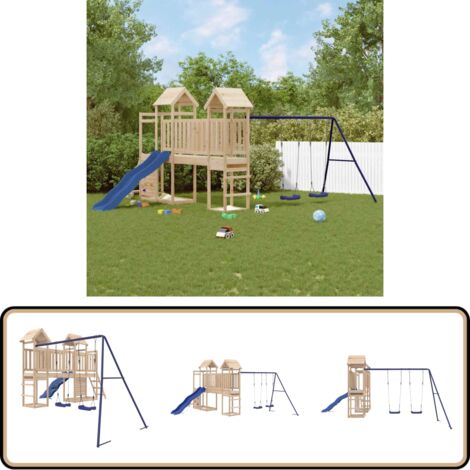 Spielturm Massivholz Kiefer - Holzspielplatz - Gartenspielplatz - Spielturm - Rutsche - Schaukelset