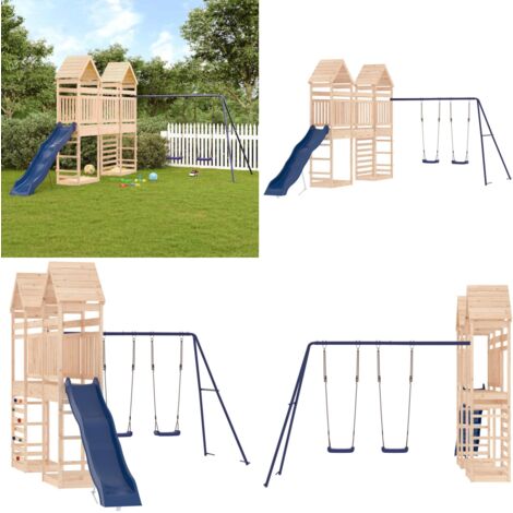 Spielturm Massivholz Kiefer - Holzspielplatz - Kiefernholz - Spielturm - Klettermöglichkeiten - Rutsche - Home & Living