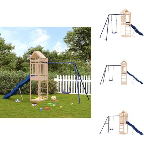 Spielturm Massivholz Kiefer - Holzspielplatz - Kiefernholz - Spielturm - Schaukelset - Wellenrutsche