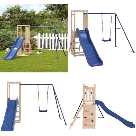 Spielturm Massivholz Kiefer - Holzspielplatz - Kinderspielplatz - Spielturm - Rutsche - Schaukelset - Home & Living