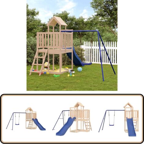 Spielturm Massivholz Kiefer - Holzspielplatz - Spielturm - Kiefernholz - Rutsche - Schaukelset