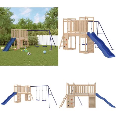 Spielturm Massivholz Kiefer - Holzspielplatz - Spielturm - Kiefernholzturm - Kinderschwingset - Wellenrutsche - Home & Living