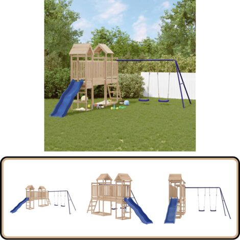 Spielturm Massivholz Kiefer - Holzspielplatz - Spielturm - Klettermöglichkeiten - Kinderspielgeräte - Rutschen