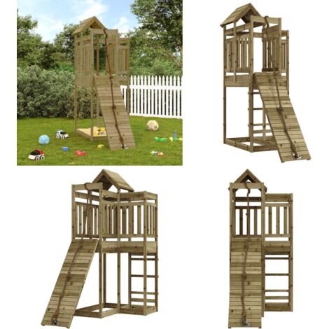 Spielturm mit Kletterwand Imprägniertes Kiefernholz - Holzspielplatz - Spielturm - Kletterturm - Kinderspielgerät - Gartenmöbel - Home & Living