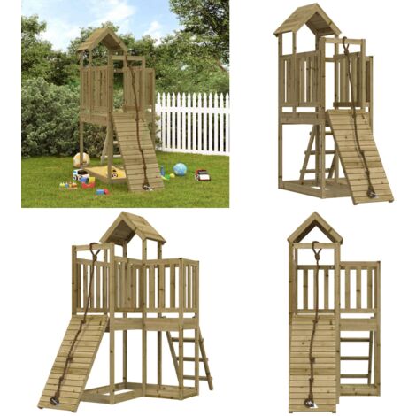 Spielturm mit Kletterwand Imprägniertes Kiefernholz - Holzspielplatz - Spielturm - Kletterwand - Kinderspielgerät - Gartenmöbel - Home & Living