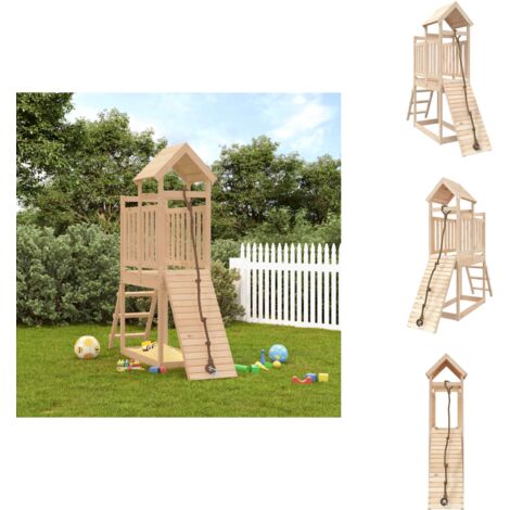 Spielturm mit Kletterwand Massivholz Kiefer - Holzspielplatz - Spielturm - Kiefernholz - Kinderspielgerät - Outdoorspielgeräte
