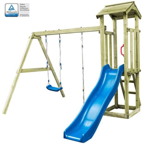 Spielturm mit Leiter Rutsche Schaukel 251x242x218 cm Holz