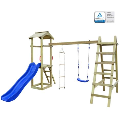 Spielturm mit Rutsche Leitern Schaukel 286×237×218 cm Holz