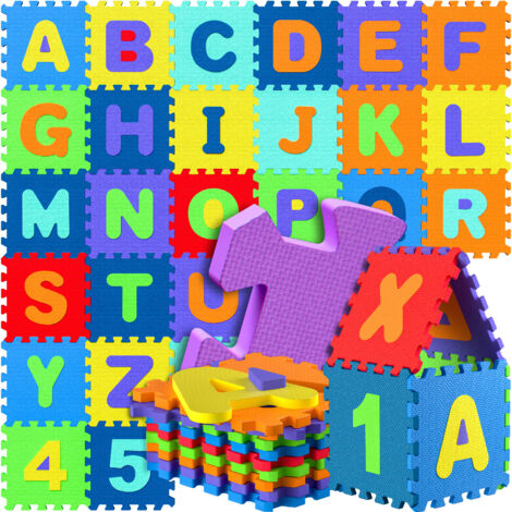 DEUBA Spielwerk® 86-teilige Puzzlematte Baby Kinder 3,3m² Spielmatte Bodenschutzmatte Krabbelmatte Buchstaben Zahlen ABC Lernteppich XXL Schaumstoff