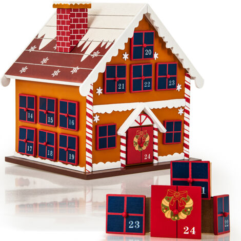 Spielwerk® Adventskalender zum Selbstbefüllen 24 Türchen Nachhaltig Wiederverwendbar Kinder Mädchen Jungen Weihnachtskalender DIY Holz Dekoration  Adventskalender Winterhäuschen
