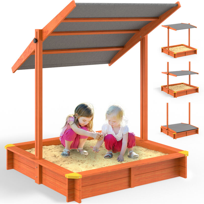 Bac à sable en bois d'épicéa avec toit réglable de protection uv jeu pour enfants extérieur jardin -Max (de) - 0 - Spielwerk