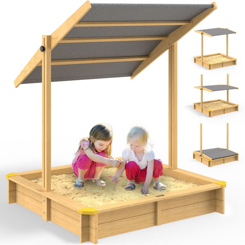 Spielwerk® Bac à sable en bois d'épicéa avec toit réglable de protection UV jeu pour enfants extérieur jardin -Samu (de) - 0