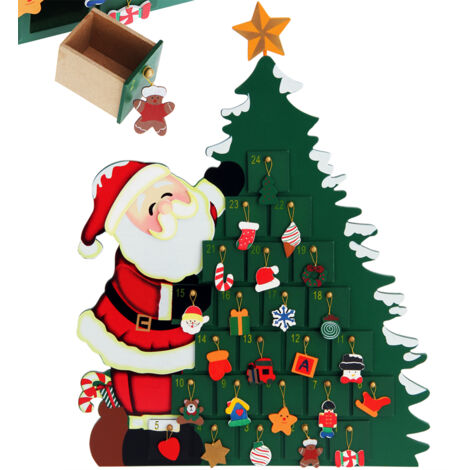 Spielwerk® Calendario dell'avvento in legno riutilizzabile con cassettini da riempire Calendario Avvento Babbo Natale