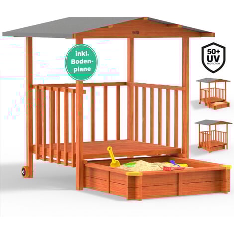 Spielwerk® Sandpit with Canopy or porch Corner Protection Floor Mat UV 50 Wood Environmentally Friendly Glaze Sand Box Kids Children Playing Set  Merle (de)