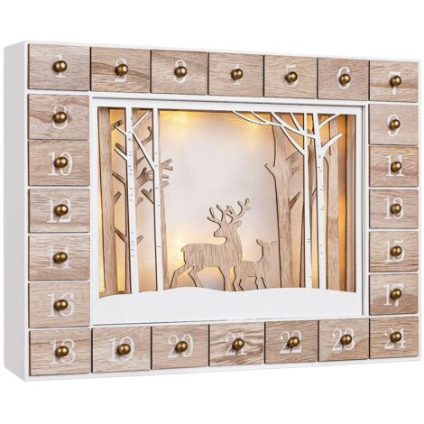 Spielwerk® Traditional Wooden Christmas Advent Calendar  Light-Up Reusable Sustainable Countdown Decoration  24 Refillable Drawers  Warm White LEDs  DIY Gift Ornament  Winterwald (de)