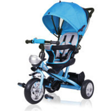 SPIELWERK® Tricycle 4en1 avec barre de poussée enfant 10 à 36 mois Guidon Panier Vélo pare-soleil pliable siège rotatif évolutif  Bleu2020
