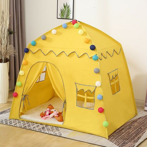 Spielzelt Spielhaus, 135 x 105 x 125 cm, faltbares kleines Haus, geeignet für drinnen und draußen – Gelb