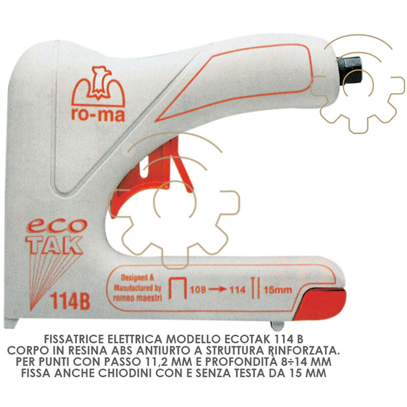 Image of Spillatrice fissatrice elettrica ro-ma Ecotak 114 b punti passo 11,2 mm prof 8 14 mm spillatrice spilli fissattrice elettrica