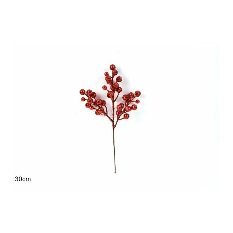 Image of Due Esse Christmas - spillone bacche glitterate rosso 30 cm
