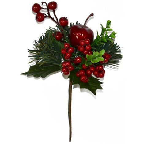 Spillone chiudi pacco con bacche rosse addobbi per Alberi e Ghirlande natalizie h 19 cm -Bacche Piccole