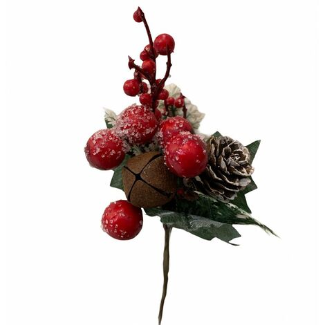 Spillone chiudi pacco h 21 cm con bacche addobbi per Alberi e Ghirlande natalizie -Rosso