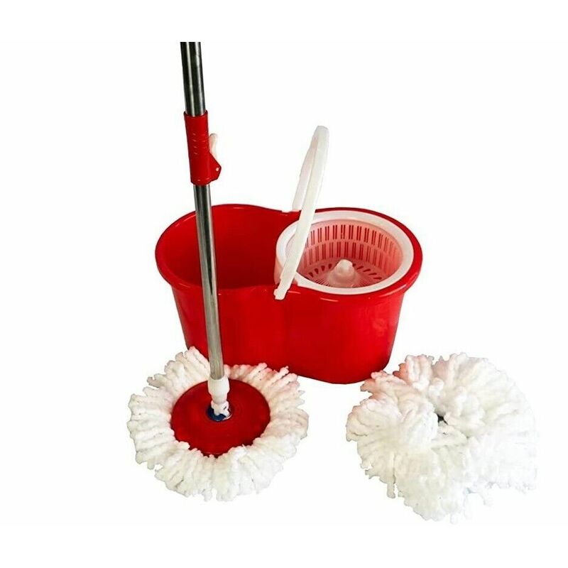 Spin Mop And Bucket Set With 2 Super Absorbent Microfiber Mop Heads